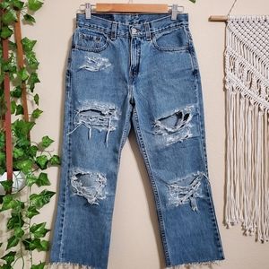 Levi's Vintage Distressed 501 Straight Leg USA Made cropped Jean